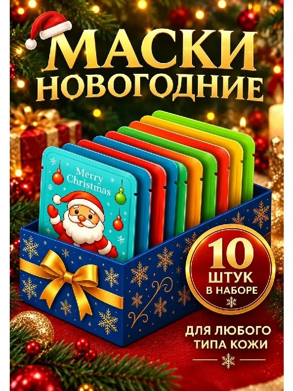 для лица тканевая новогодний набор 10шт Маска