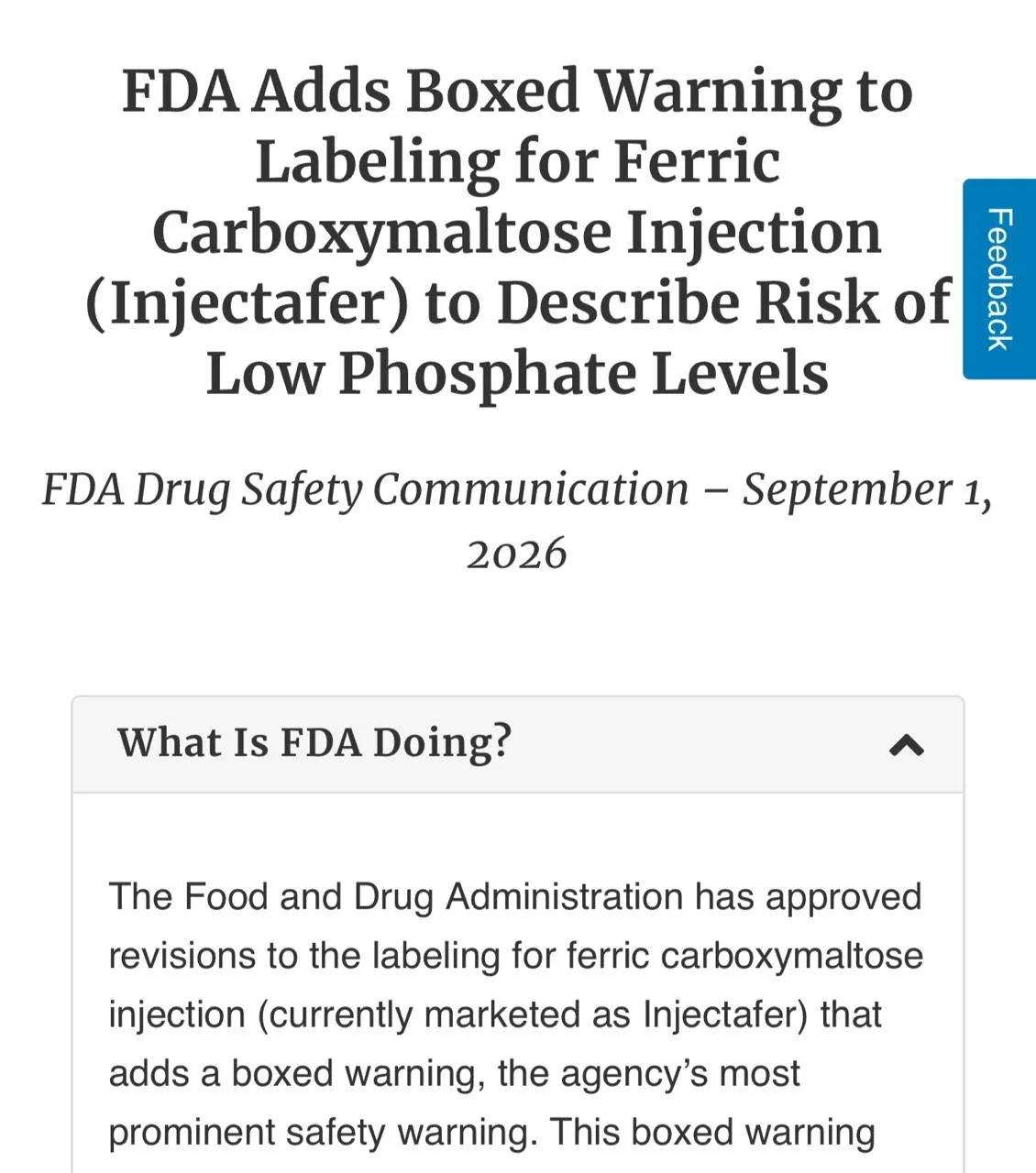🚨 FDA вводит «черную метку» для внутривенного железа