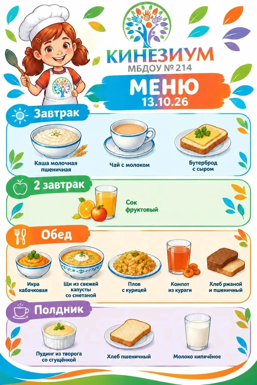 Завтрашнее меню в детском саду. Кто бы отказался? 🥘                                   ...