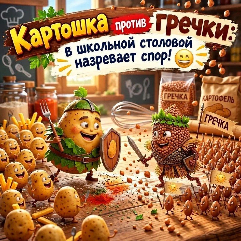 🥔 Картошка против гречки: в школьной столовой назревает спор! 😱