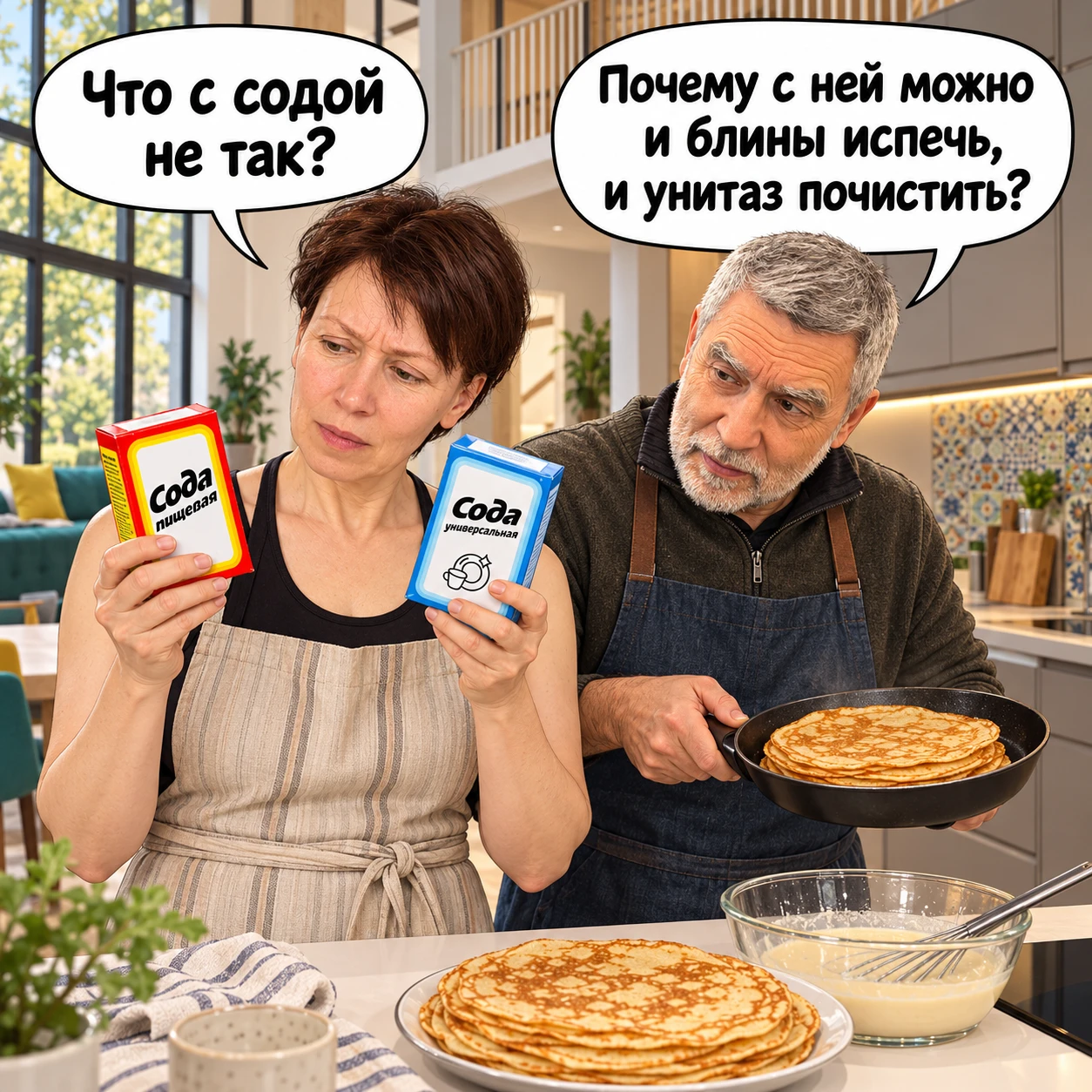 — Прикинь! Теперь правила изменились: блины печём со знакомой с детства красно-жёлтой п...