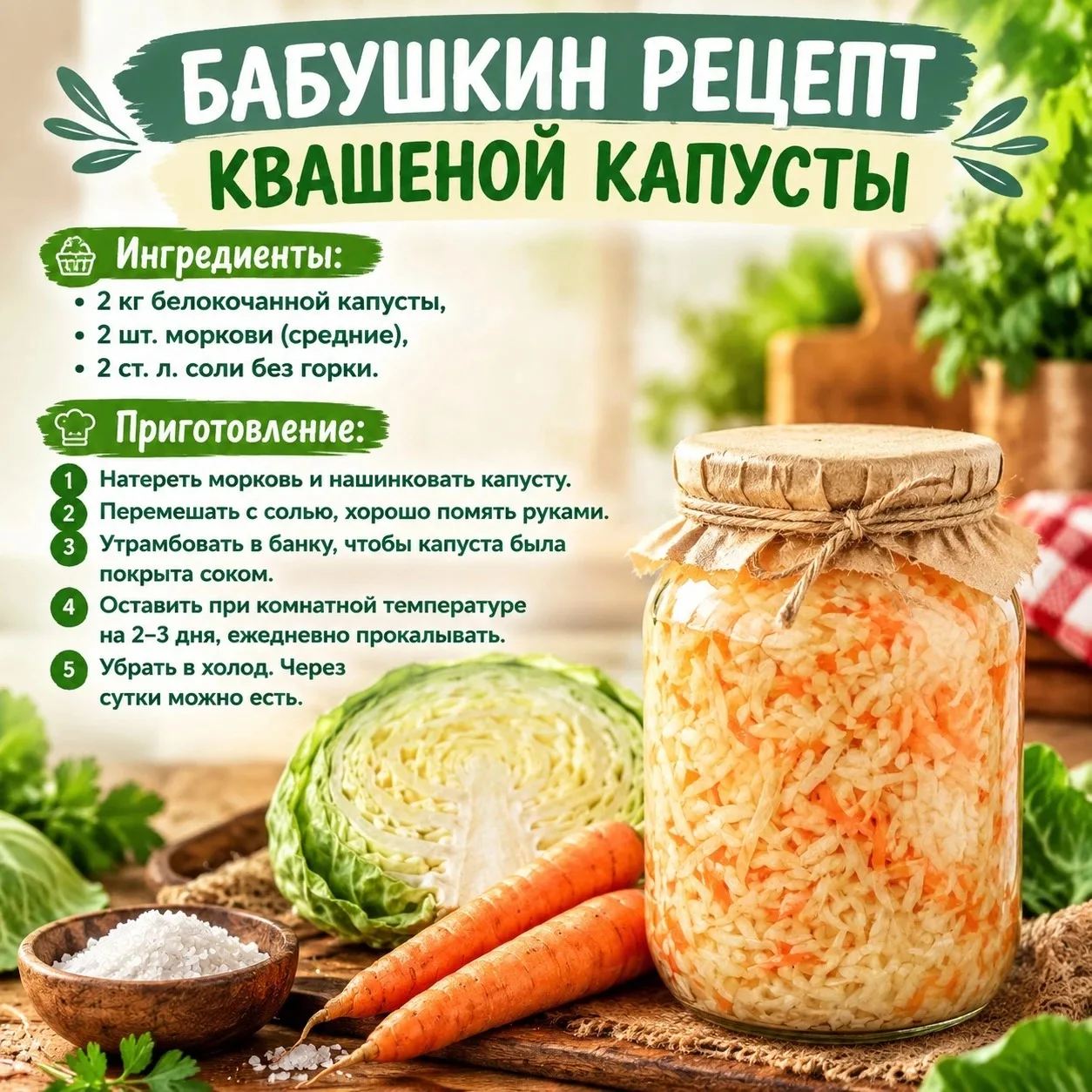 Хрустящая квашеная капуста от бабушки! 🥬✨