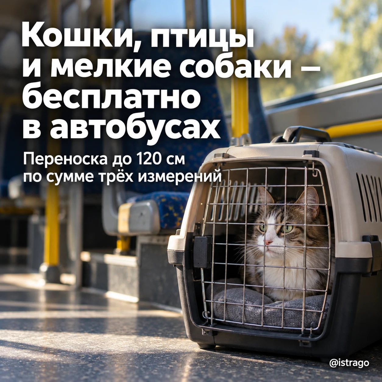 Кошек и птиц можно бесплатно возить в автобусах Подмосковья 🐈