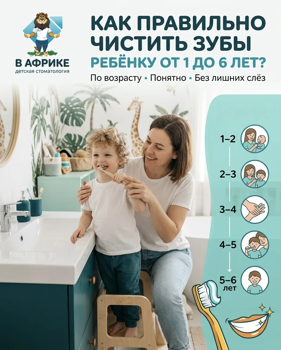 🪥 Как правильно чистить зубы ребёнку от 1 до 6 лет?