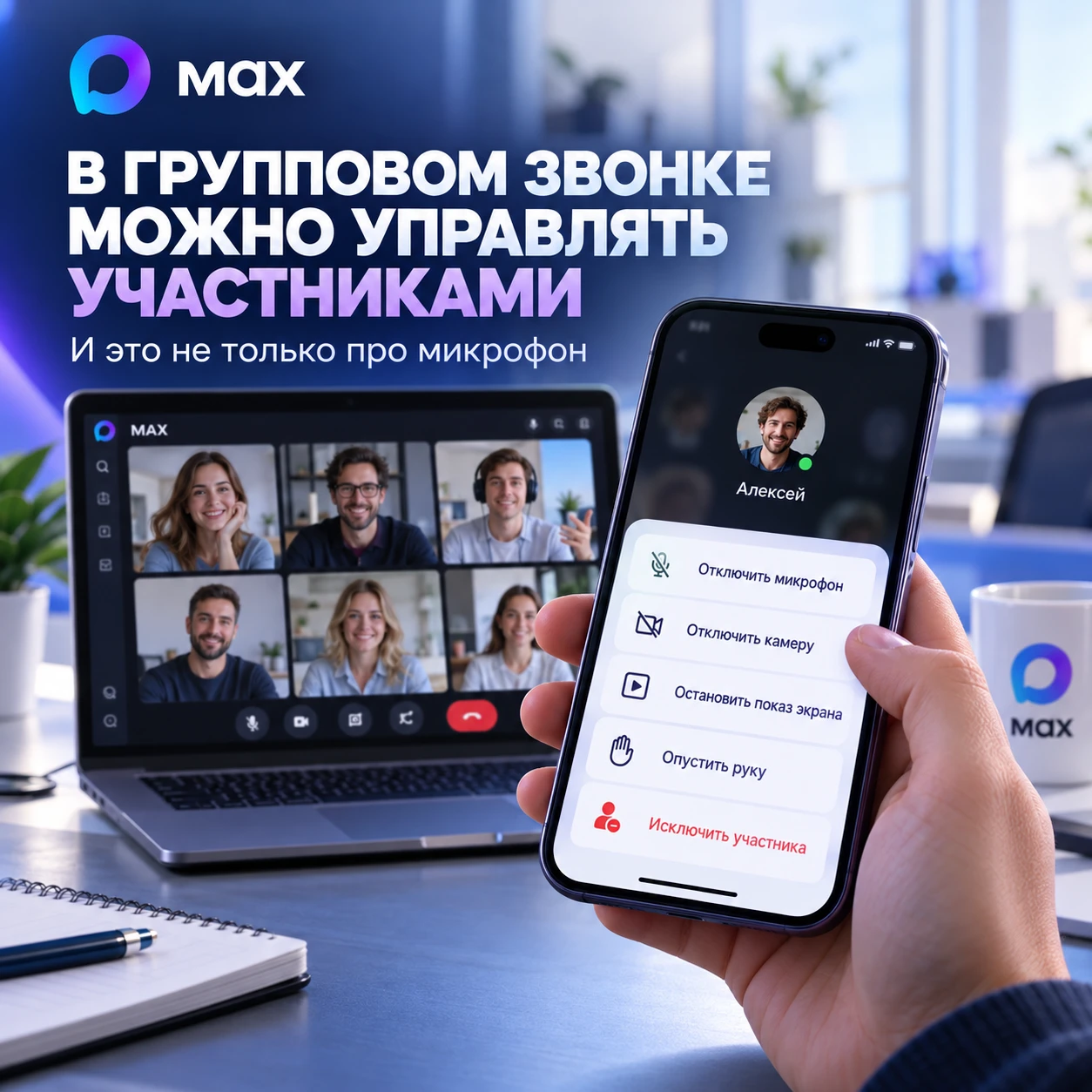 🎙️ В ГРУППОВОМ ЗВОНКЕ МОЖНО УПРАВЛЯТЬ УЧАСТНИКАМИ
