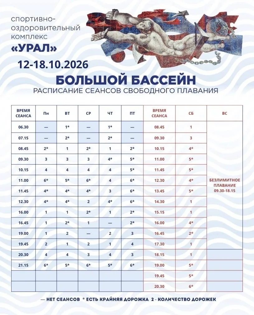 🗓 Расписание бассейна на неделю