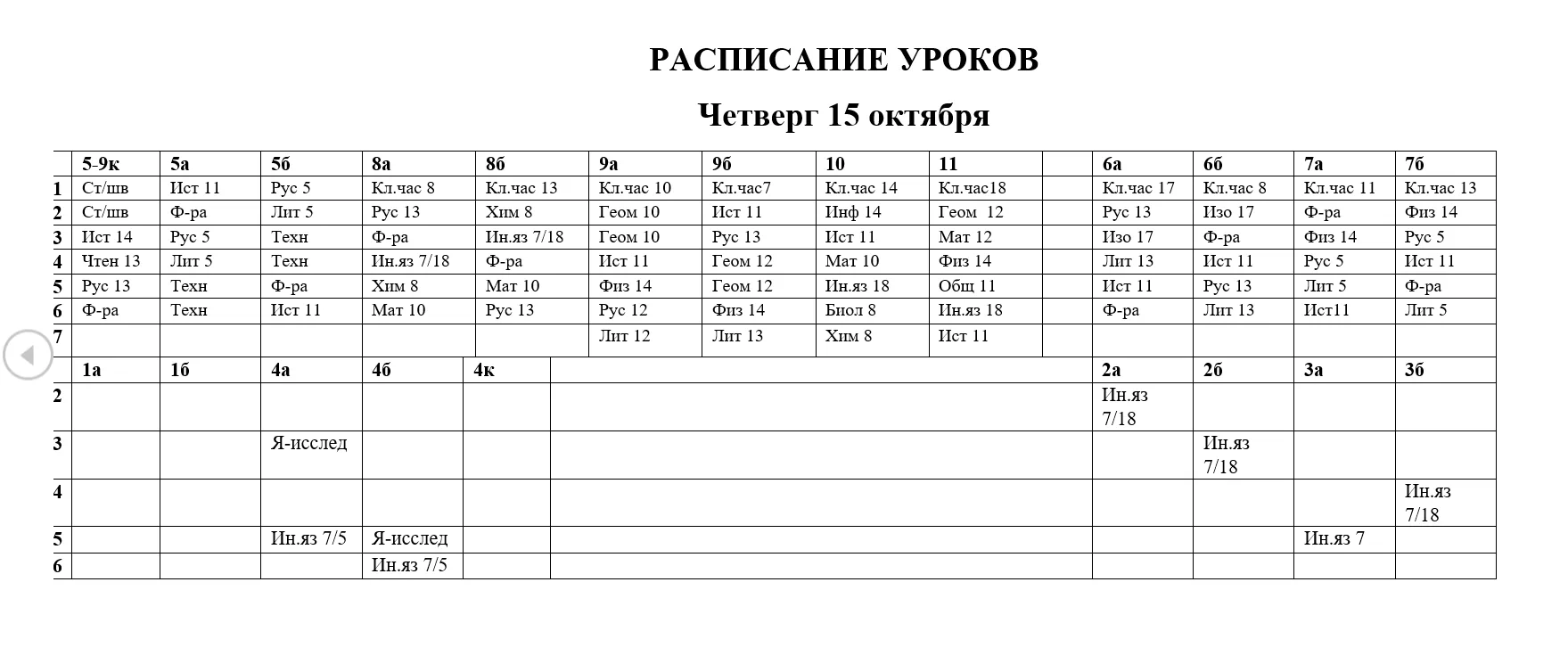 Расписание 15 октября🍁