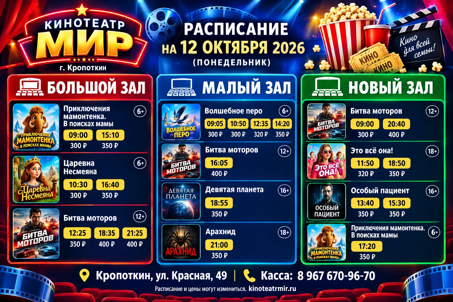 🎬 Расписание кинотеатра «МИР»