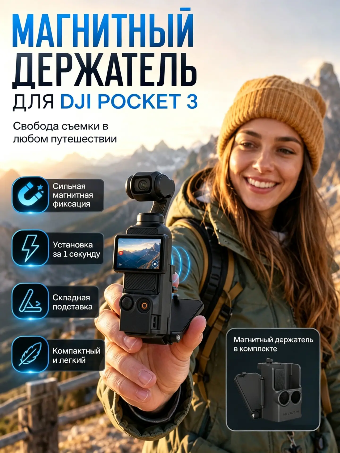 🟠 дляDJI Osmo Pocket 3, магнитный кронштейн, основание с регулируемым углом, многофунк...