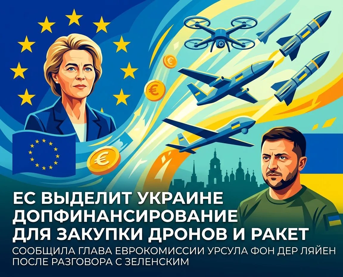 ЕС выделит Украине допфинансирование для закупки дронов и ракет, сообщила глава Евроком...