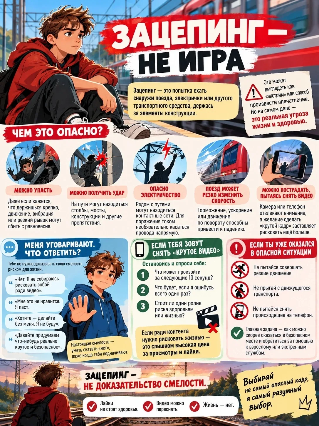 🚆 ЗАЦЕПИНГ — НЕ ИГРА. Памятка для подростков.