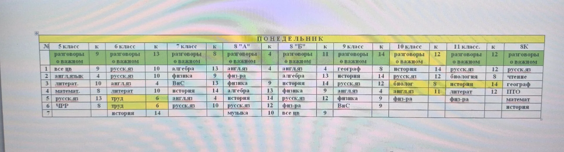 Изменения в расписании на 12 октября - понедельник