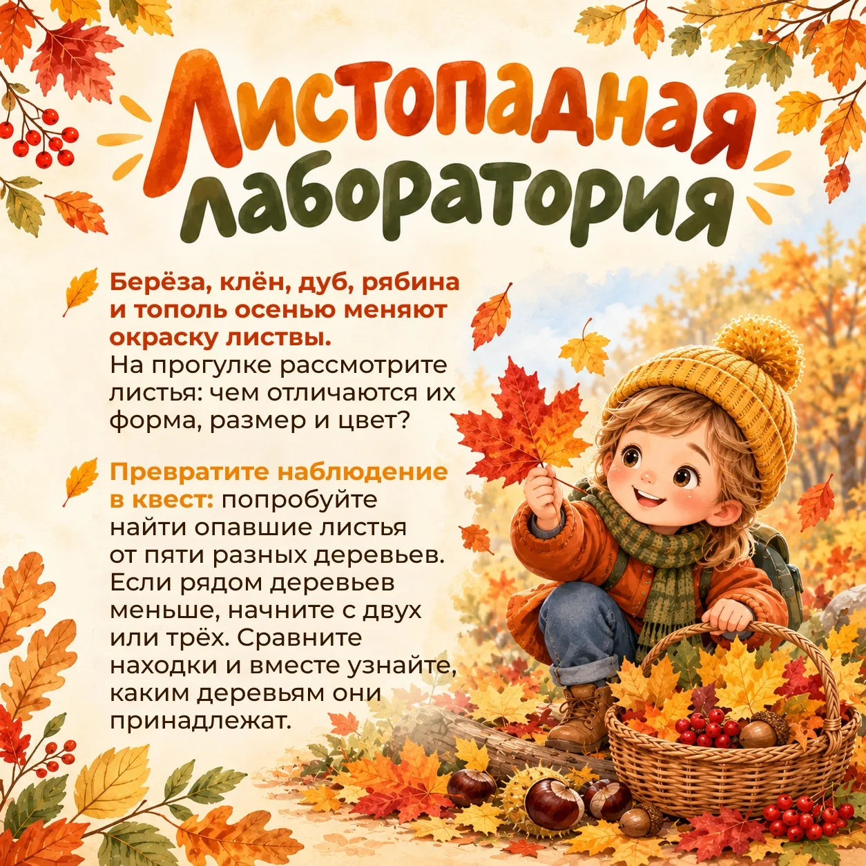 🍂 Октябрь — золотая середина осени! С дошколятами мы наблюдаем, как кружится листопад,...