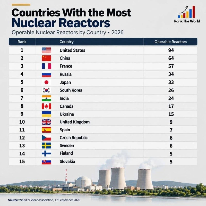 Страны с крупнейшим парком реакторов.