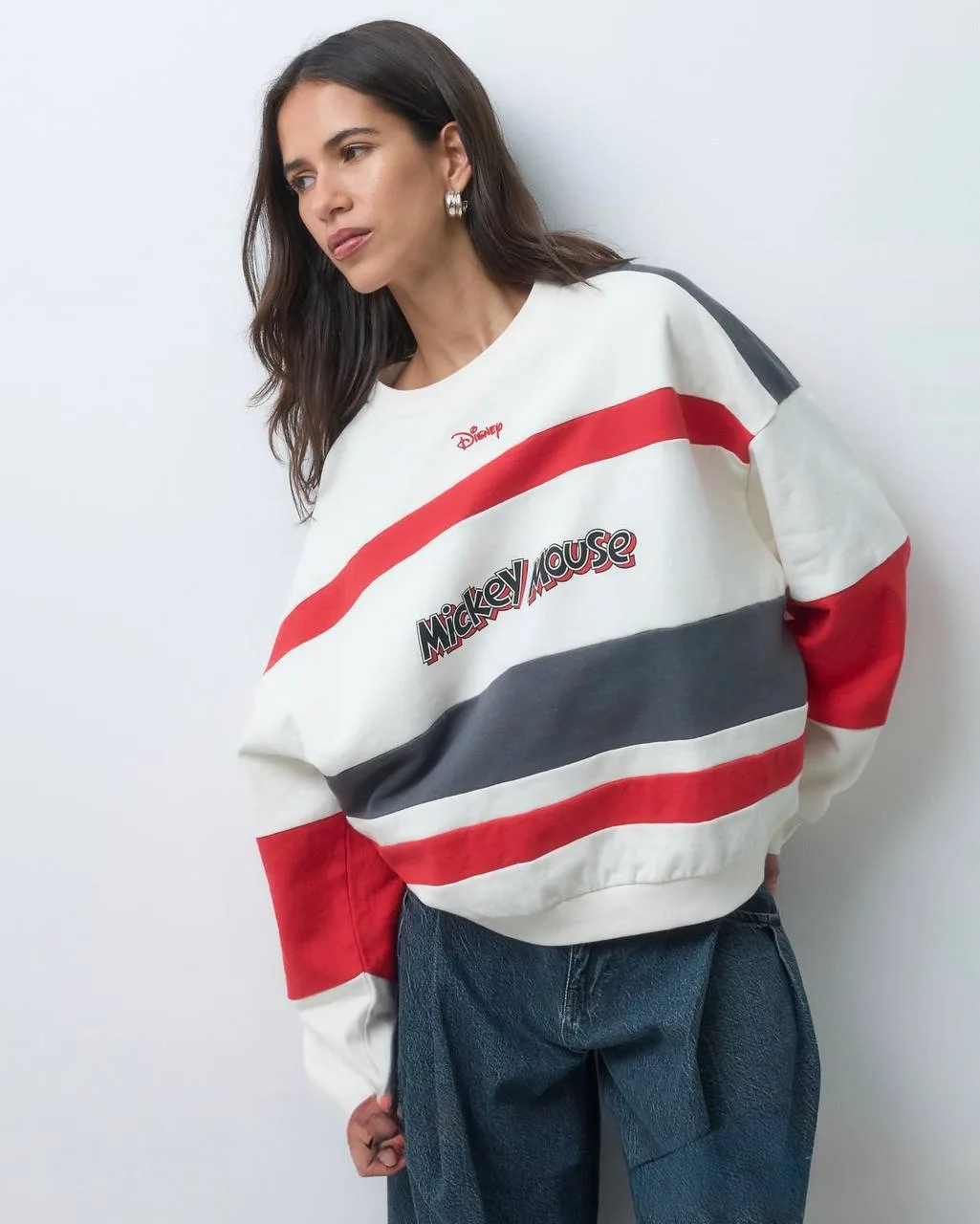 💓Контрастная толстовка в полоску Disney от ASOS DESIGN с принтом Микки Мауса белого цвета
