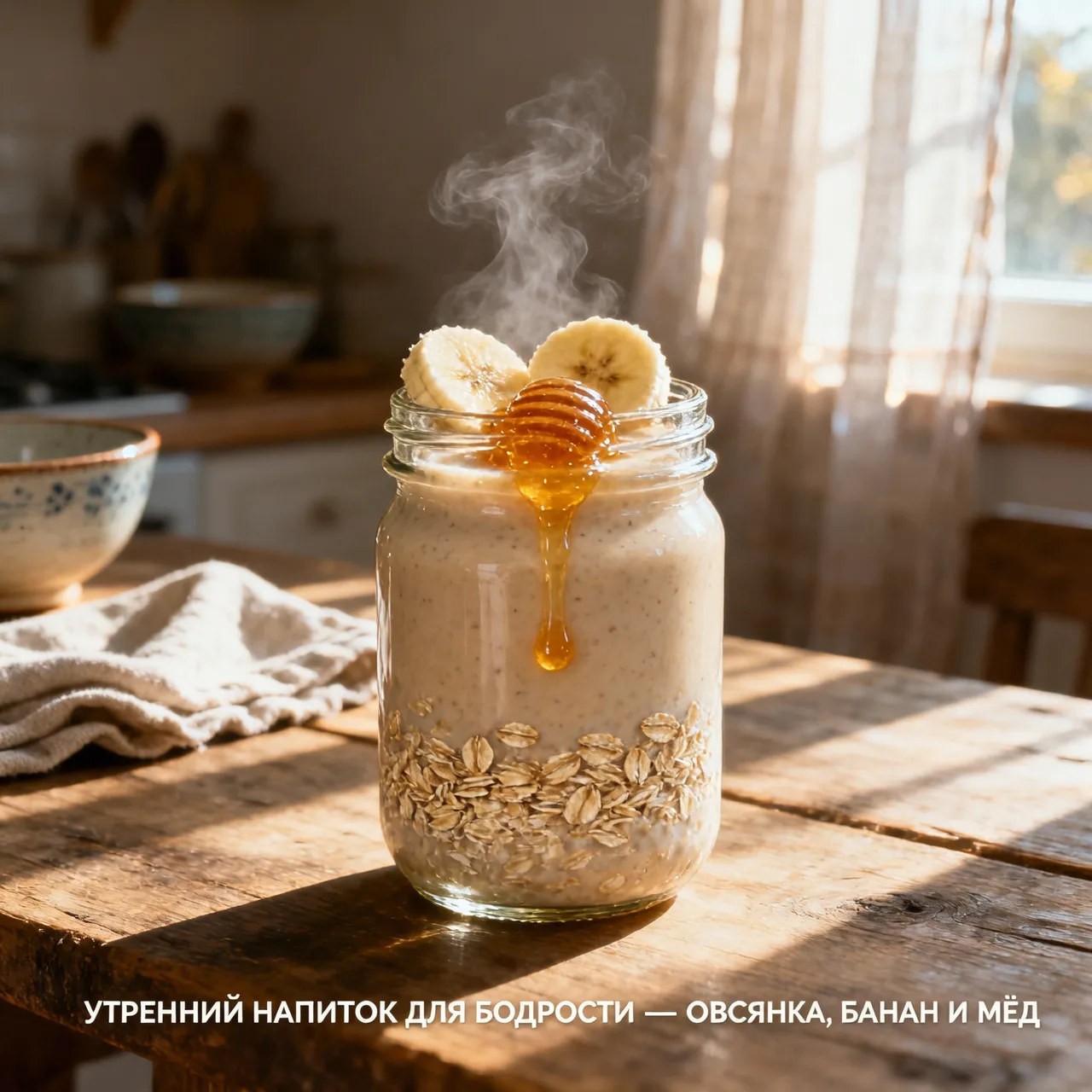 🥤 УТРЕННИЙ НАПИТОК ДЛЯ БОДРОСТИ — ОВСЯНКА, БАНАН И МЁД