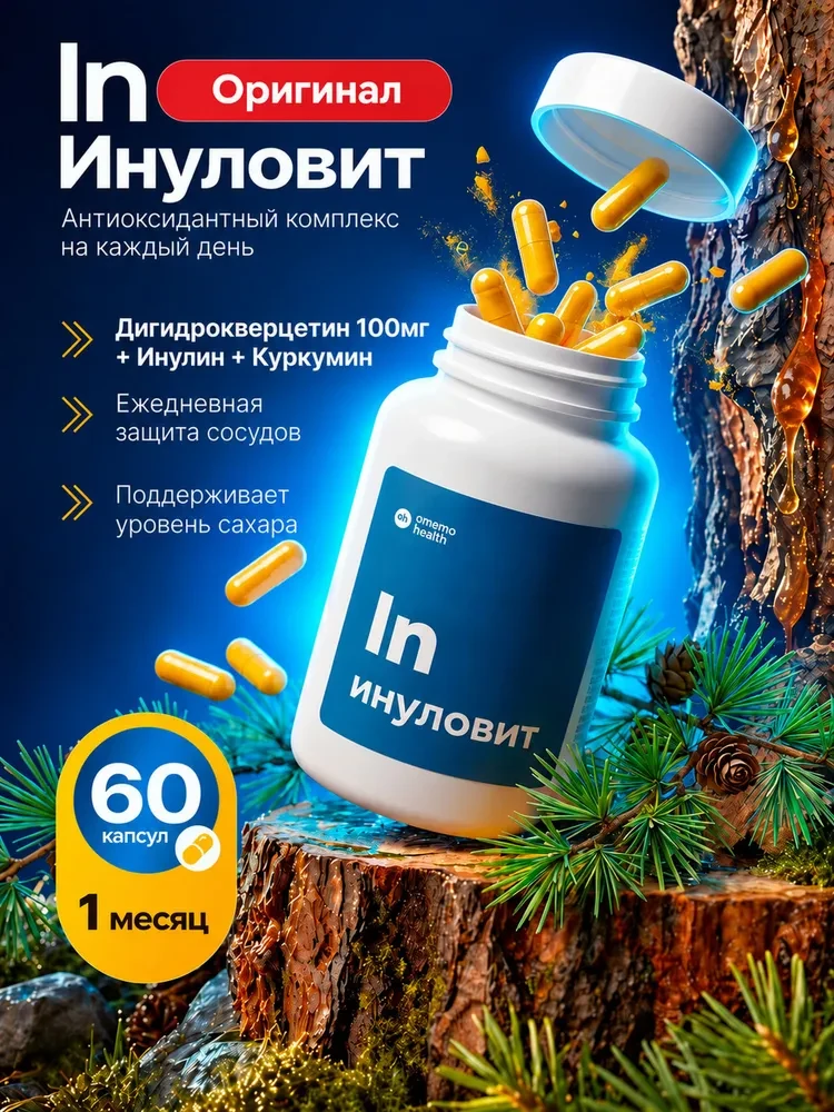 Инуловит - дигидрокверцетин 100 мг, инулин и куркумин, антиоксидант и пребиотик, 60 кап...
