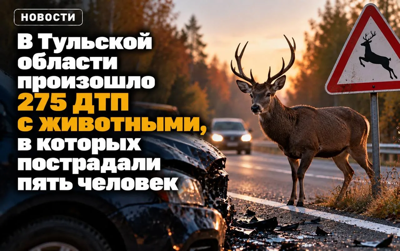 🦌 В Тульской области произошло 275 ДТП с животными, в которых пострадали пять человек.