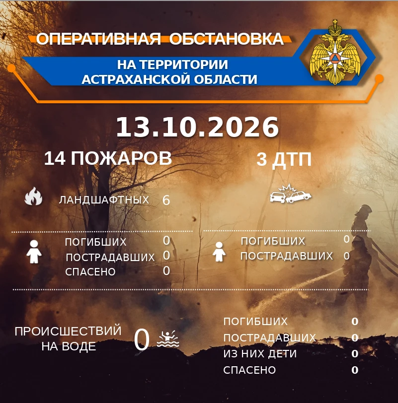 🚨 Оперативная обстановка на территории Астраханской области по состоянию на 00:00 13.1...