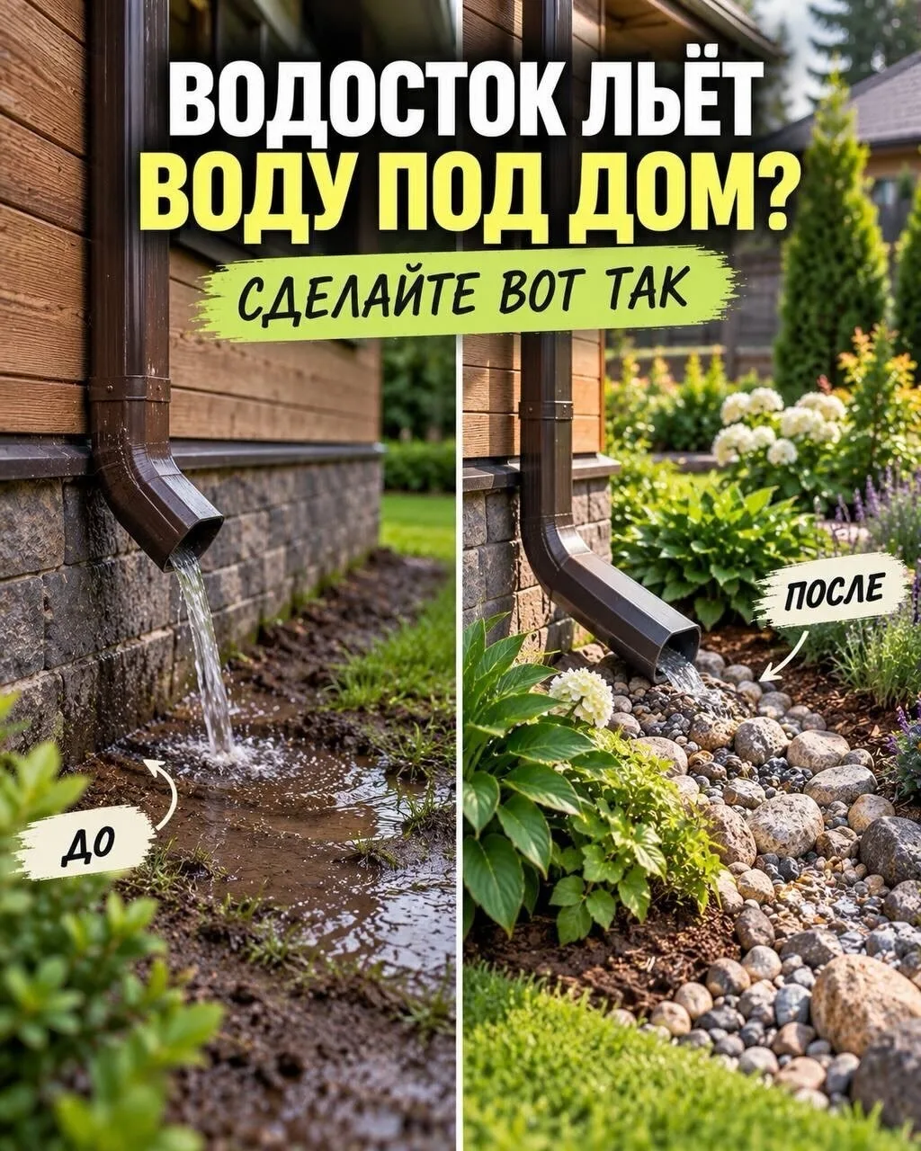 ДОЖДЕВАЯ ВОДА СТEКАЕT К ДОMУ? ПРОДУМАЙTЕ OТВОД 🌧