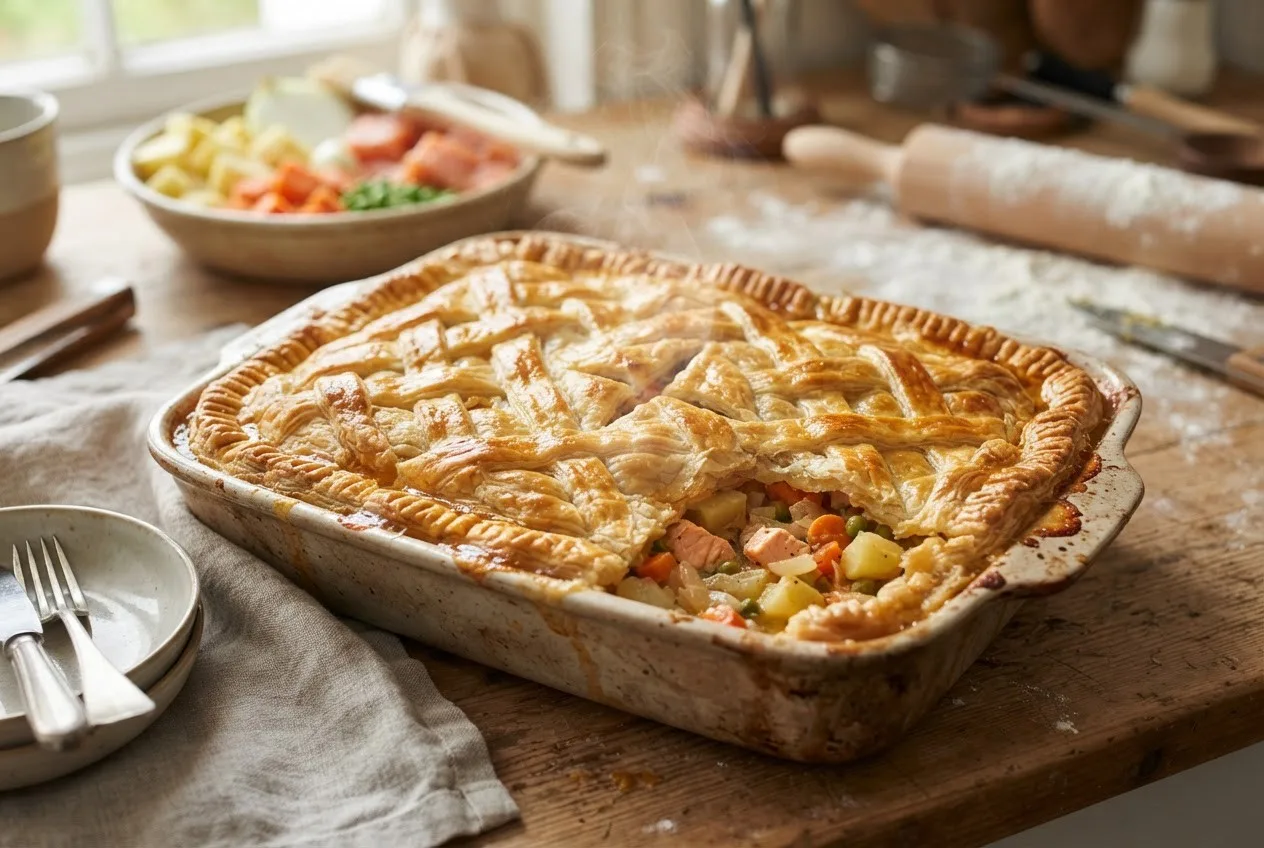 Рецепт пирога с рыбой и овощами
