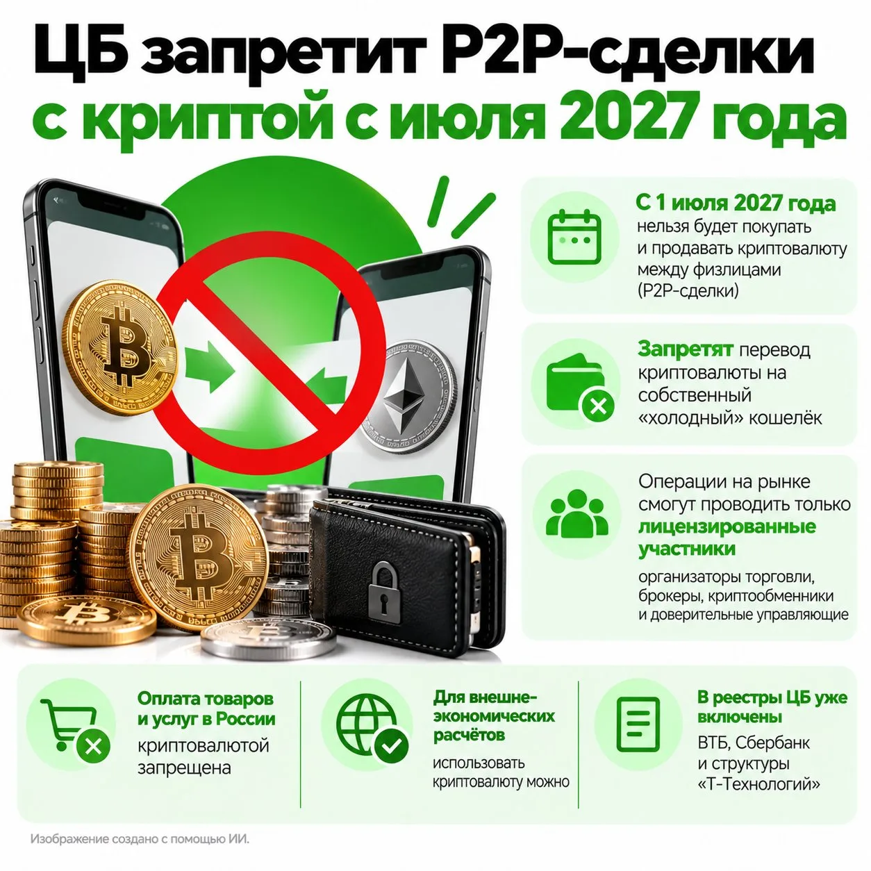 ЦБ запретит P2P-сделки с криптой с июля 2027 года