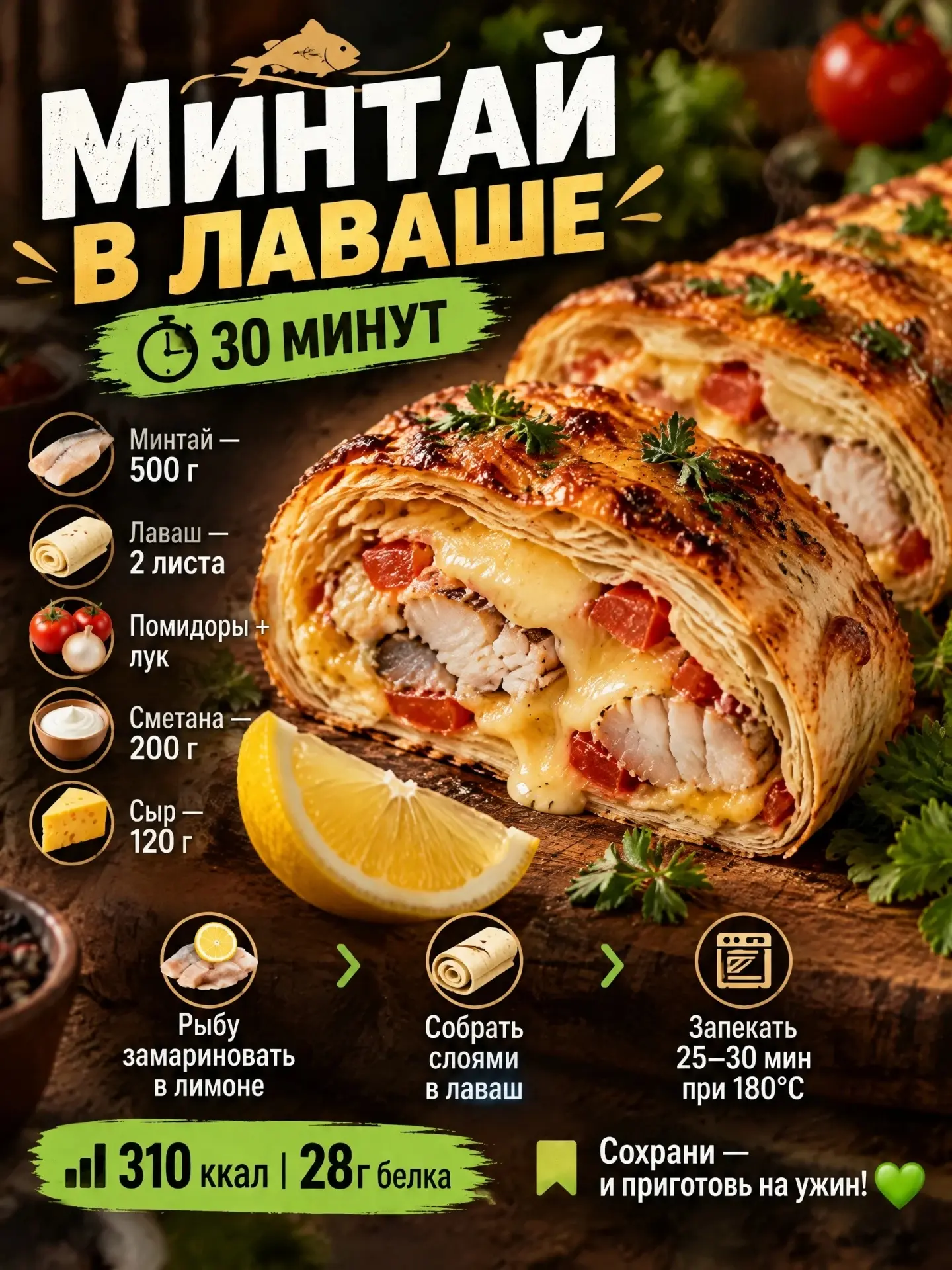 МИНТАЙ В ЛАВАШЕ — СУПЕРСОЧНЫЙ И БЕЗ ЛИШНЕГО ЖИРА 🐟🌯