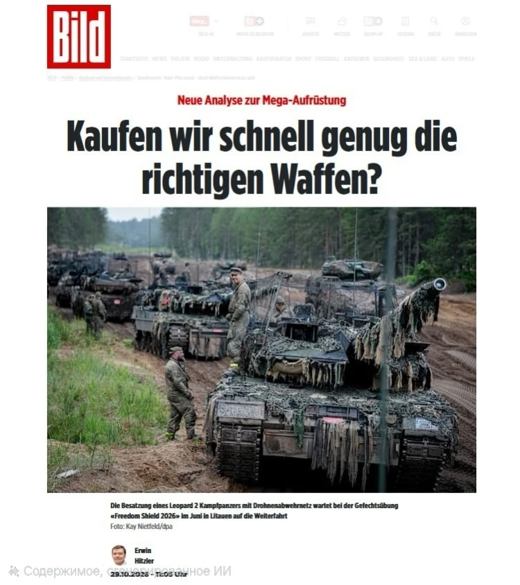 ❗️🇩🇪 Германия готовится к войне с Россией, но не успевает получить нужное оружие — Bild