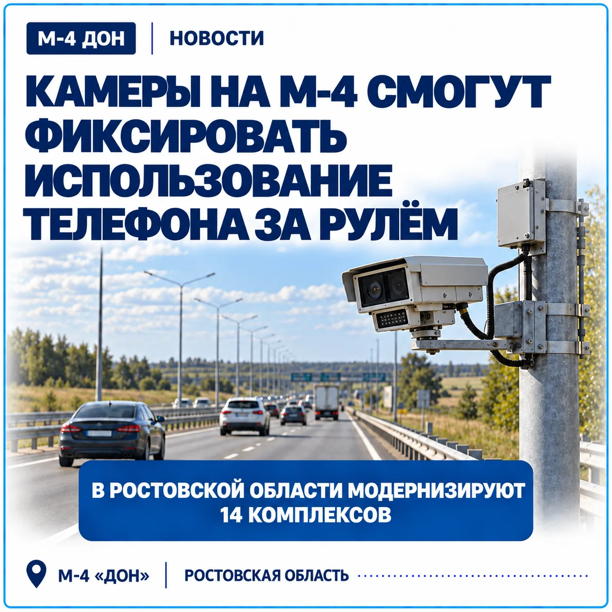 📸 На М-4 «Дон» камеры начнут фиксировать использование телефона за рулём