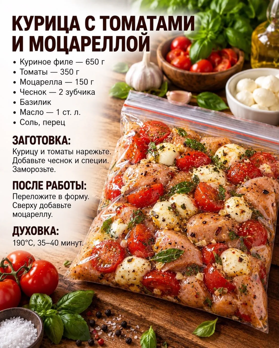 Курица с томатами и моцареллой