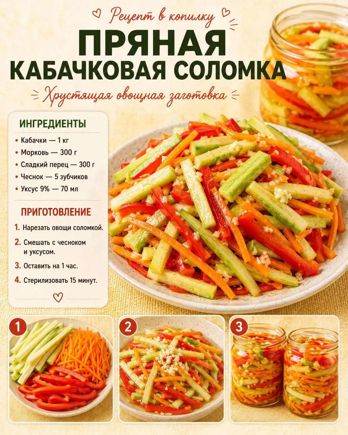 Пряный салат из кабачков 🌶 Яркая овощная соломка с чесночным вкусом
