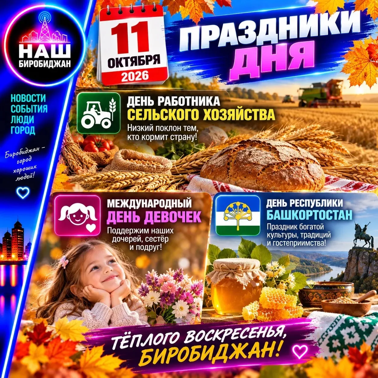 🗓️ 11 октября 2026 года: День хлеба, девочек и башкирского мёда! 🌾👧🍯