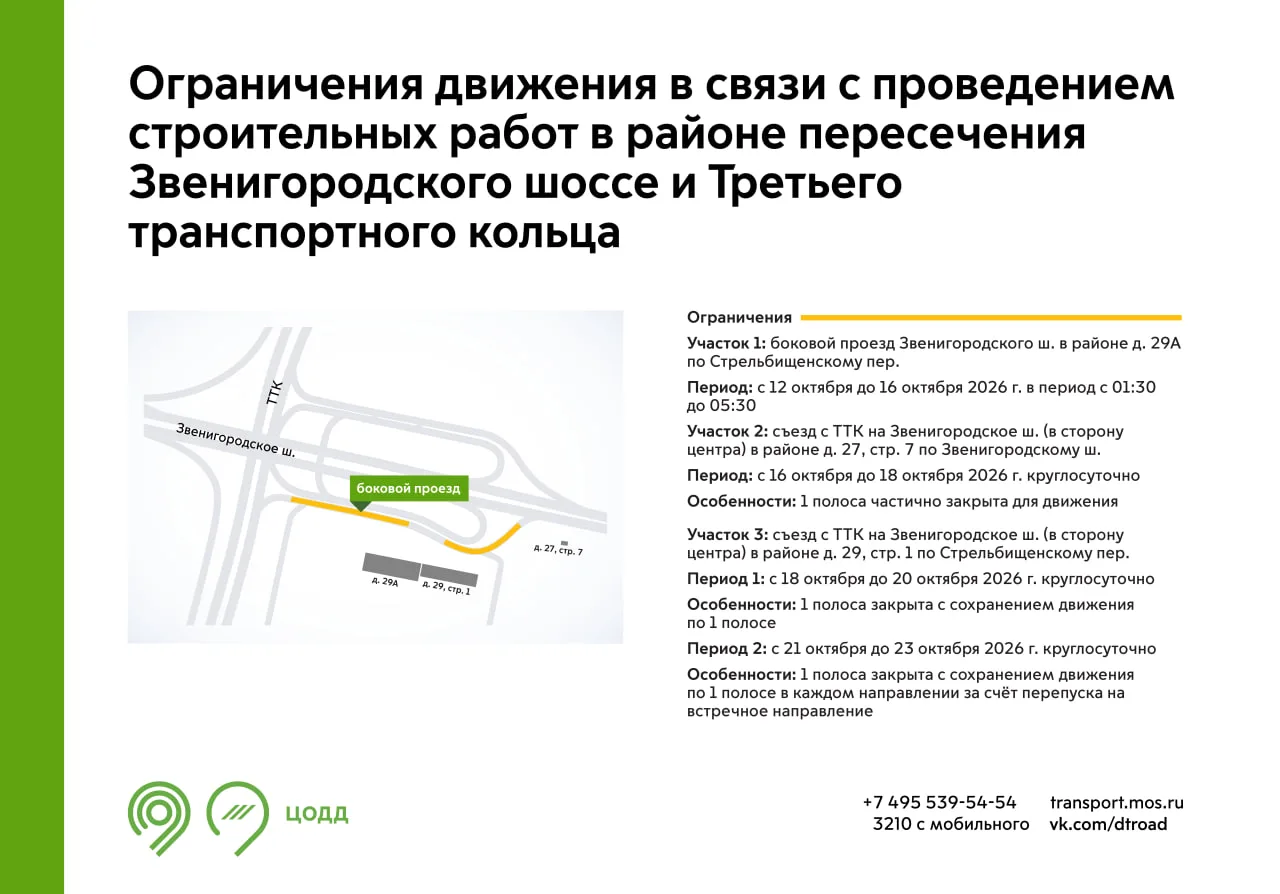 С 12 до 16 октября в период с 01:30 до 05:30 на боковом проезде Звенигородского шоссе в...
