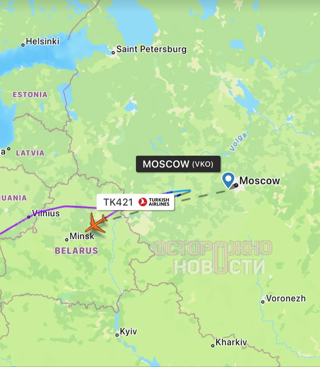 Рейс, летевший из Стамбула в Москву, развернули обратно перед посадкой во Внуково.