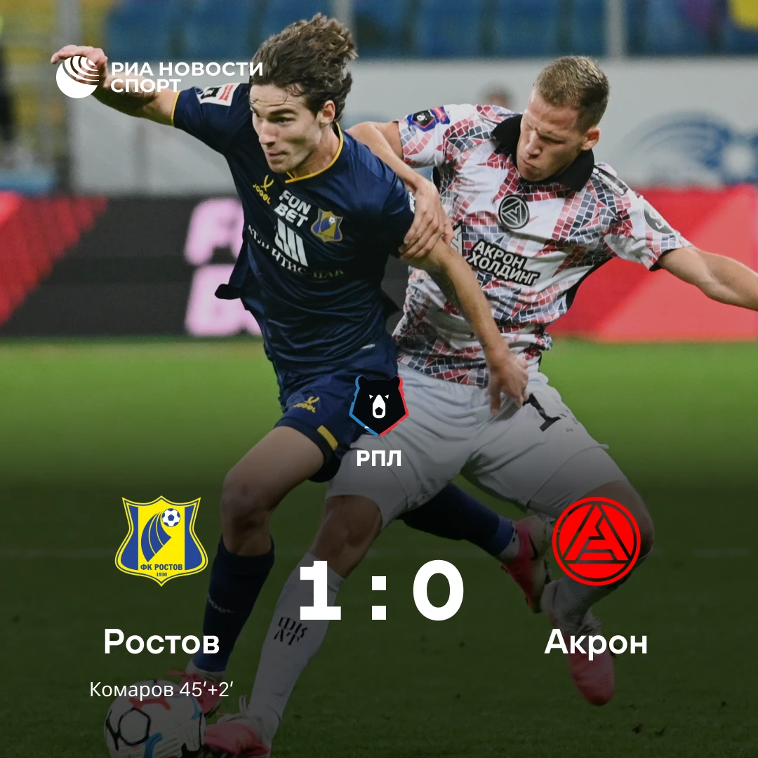 ⚽️ «Ростов» победил «Акрон» в первом матче после возвращения Кириченко