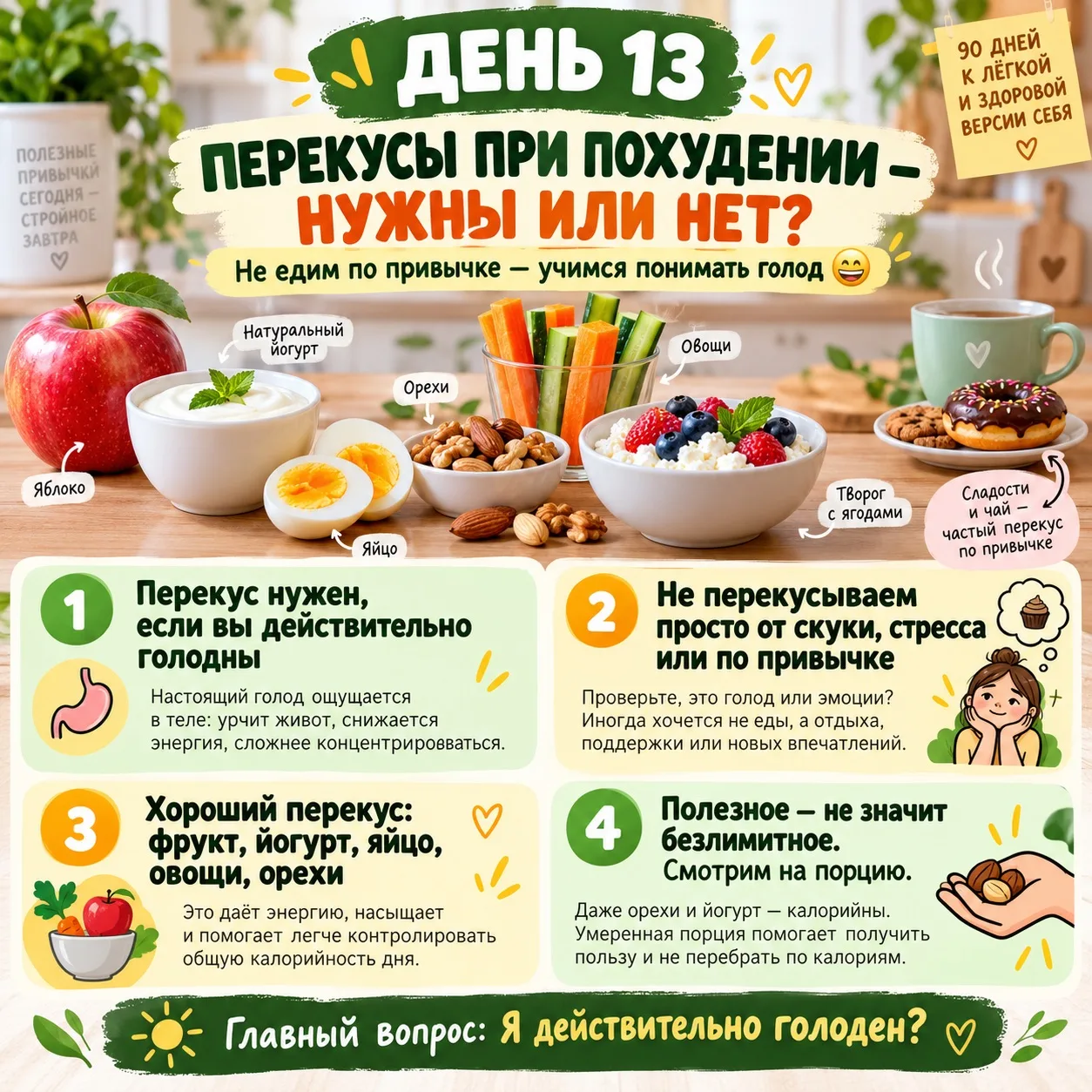 🍎 ДЕНЬ №13. ПЕРЕКУСЫ ПРИ ПОХУДЕНИИ. НУЖНЫ ИЛИ НЕТ? 😁