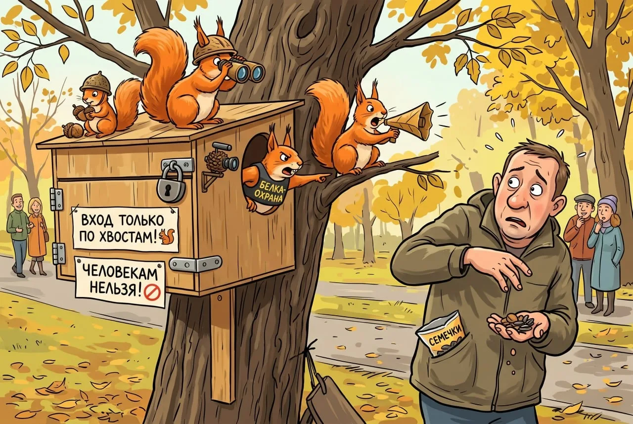 🐿 Дожили: барнаульцы массово воруют орехи и семечки у белок в «Изумрудном» парке.