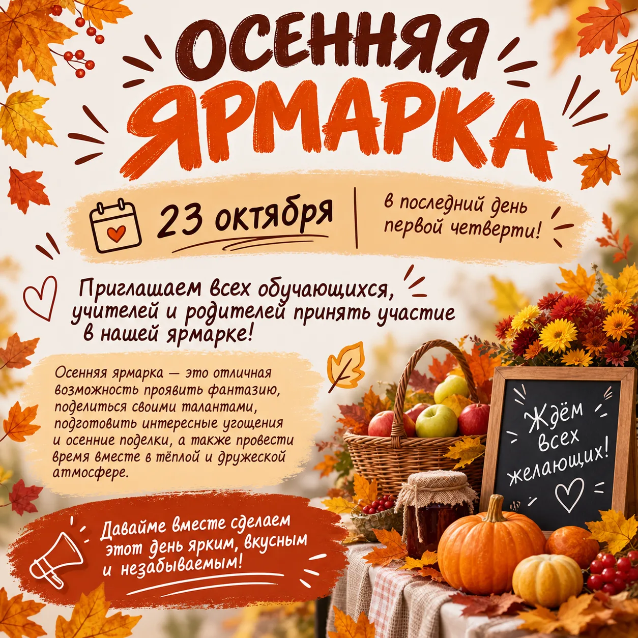 📅 23 октября в нашей школе состоится осенняя ярмарка!