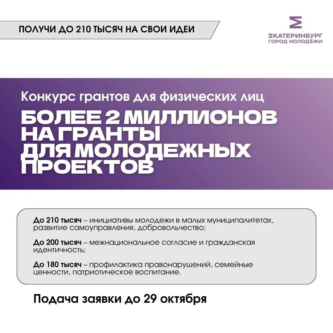 Более 2 миллионов рублей на молодёжные проекты 🤩
