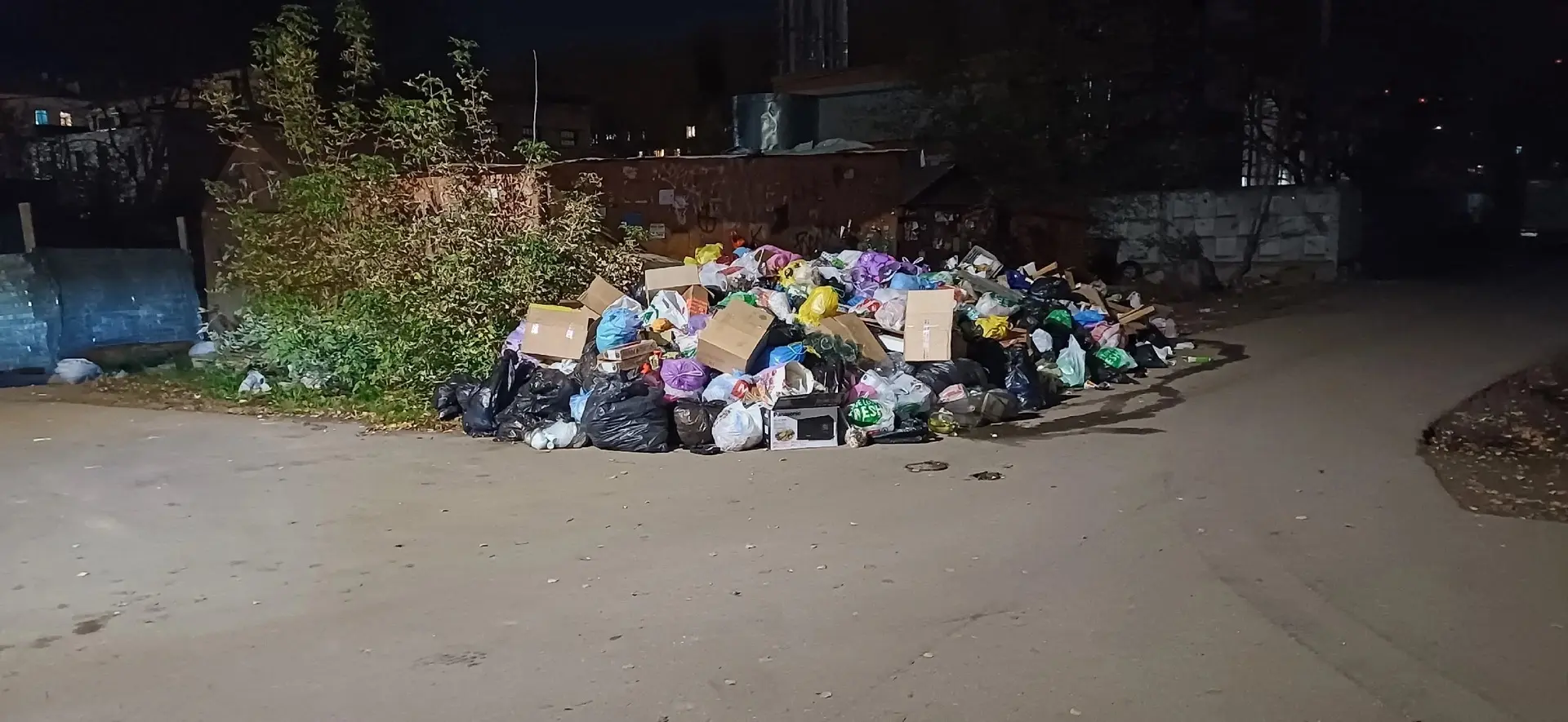 Нижегородские дворы продолжают утопать в мусоре — видимо, осенние листья мешают уборке
