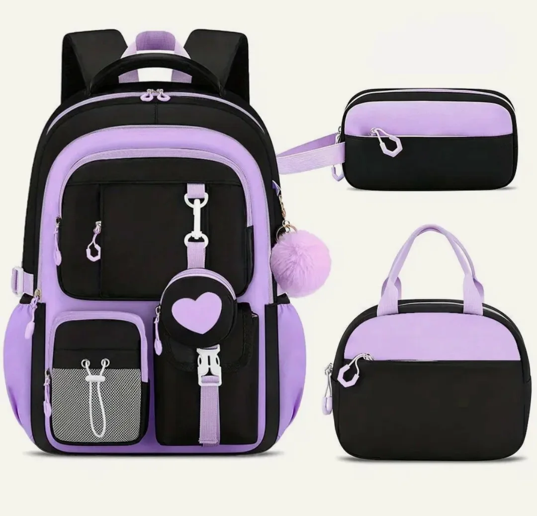 Детский рюкзак с пеналом и сумочкой Black purple 3 в 1