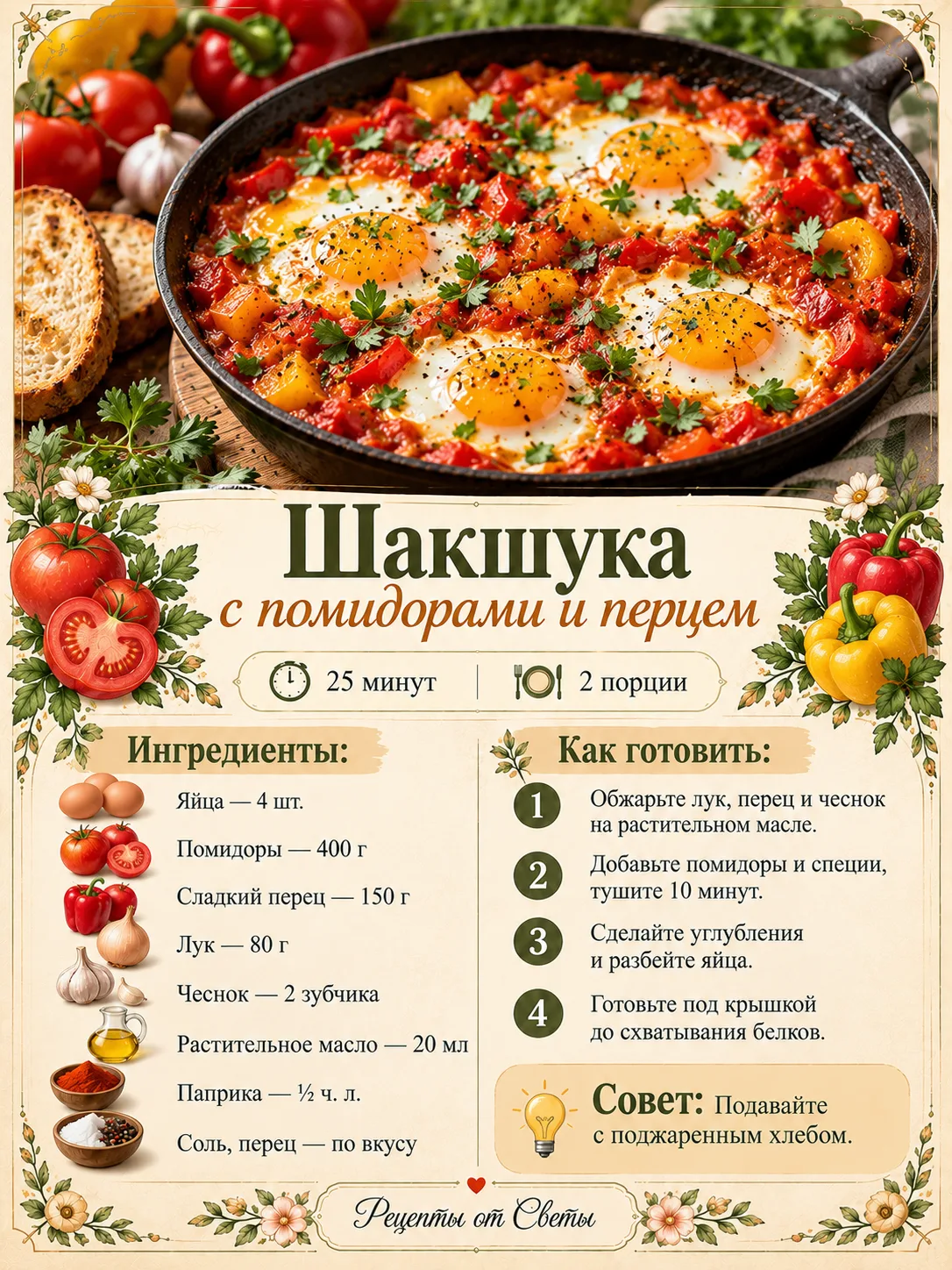 🍳 Шакшука с помидорами и перцем, после которой обычная яичница покажется слишком скучной!