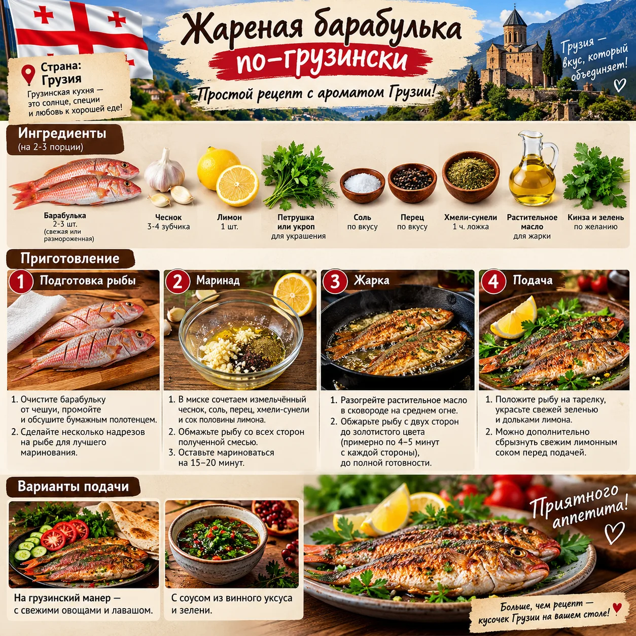 Жареная барабулька по-грузински                                                        ...