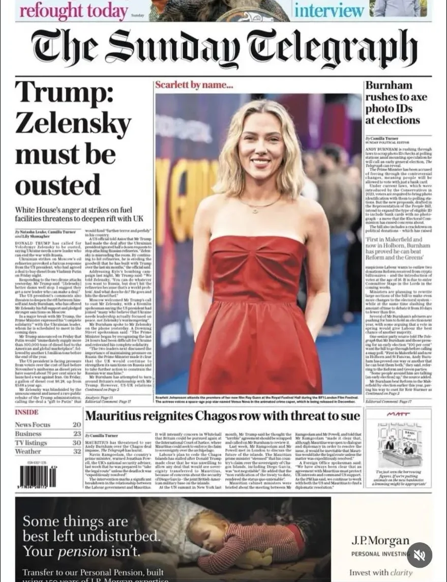 🚨 СКАНДАЛ ВЕКА НА ОБЛОЖКЕ THE SUNDAY TELEGRAPH: ТРАМП ТРЕБУЕТ СВЕРГНУТЬ ЗЕЛЕНСКОГО! 🚨