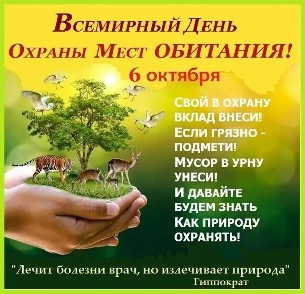 Всемирный день охраны мест обитания отмечается 6 октября и призывает человечество защит...