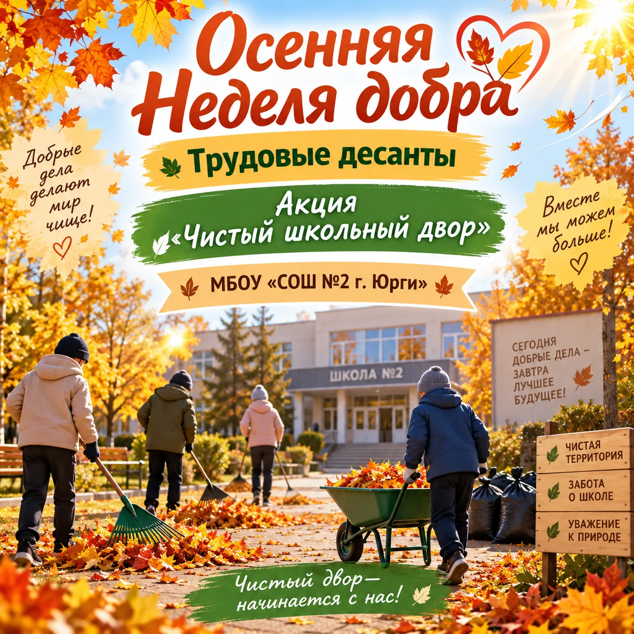 🍁🍁🍁 НАШ ТРУДОВОЙ ДЕСАНТ: ДЕЛАЕМ ШКОЛЬНЫЙ ДВОР ЧИЩЕ И УЮТНЕЕ!