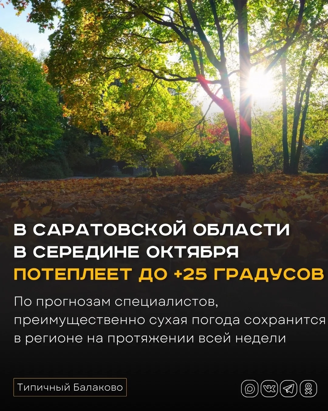 В Саратовской области в середине октября потеплеет до +25 градусов