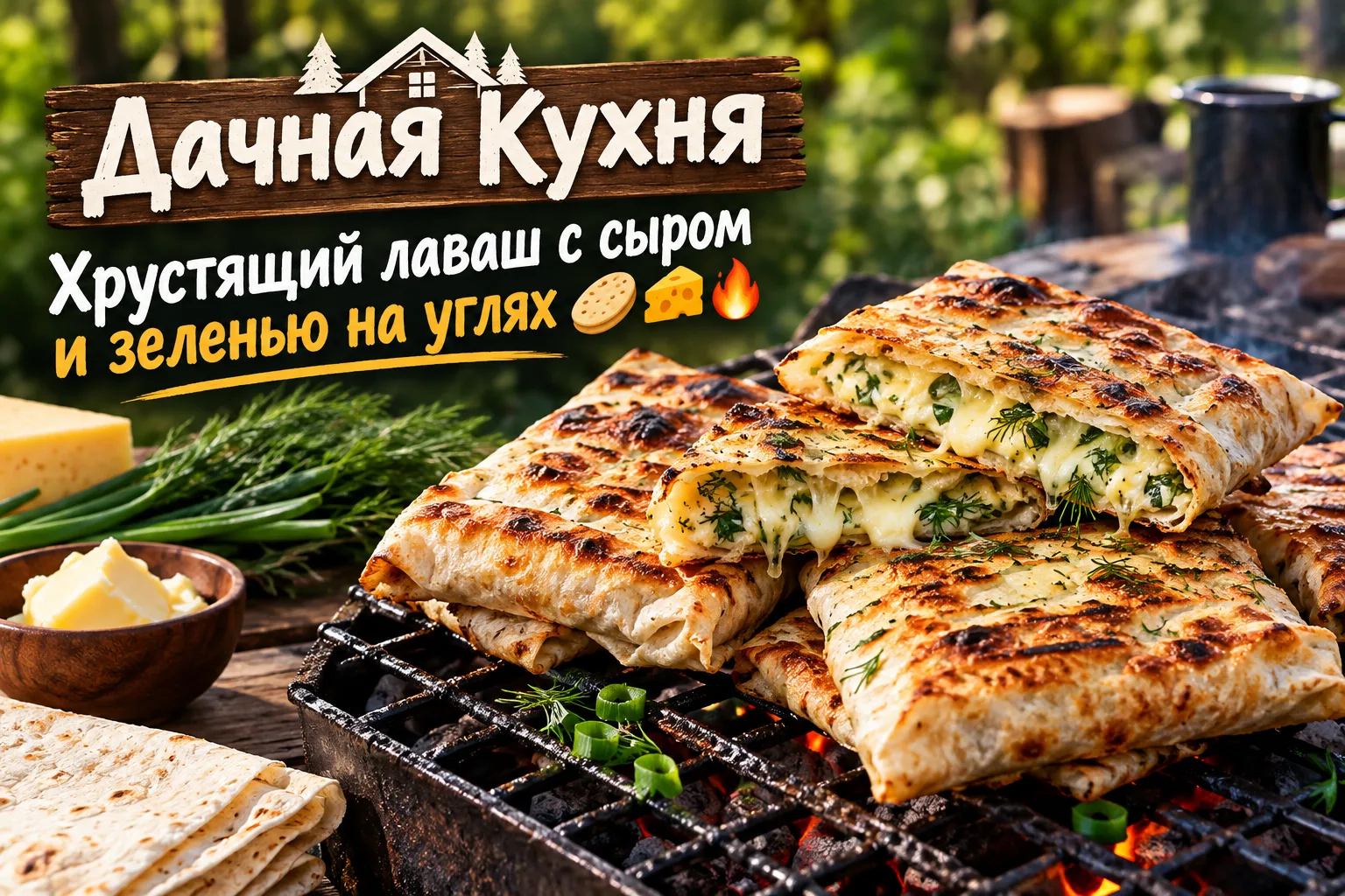 Хрустящий лаваш с сыром и зеленью на углях 🫓🧀🔥