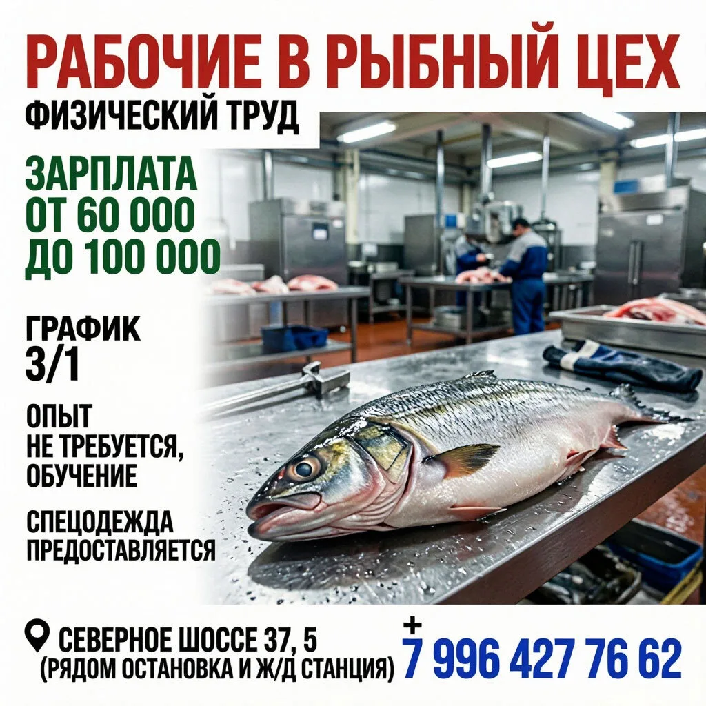 🐟 РАБОЧИЕ В РЫБНЫЙ ЦЕХ (физический труд)
