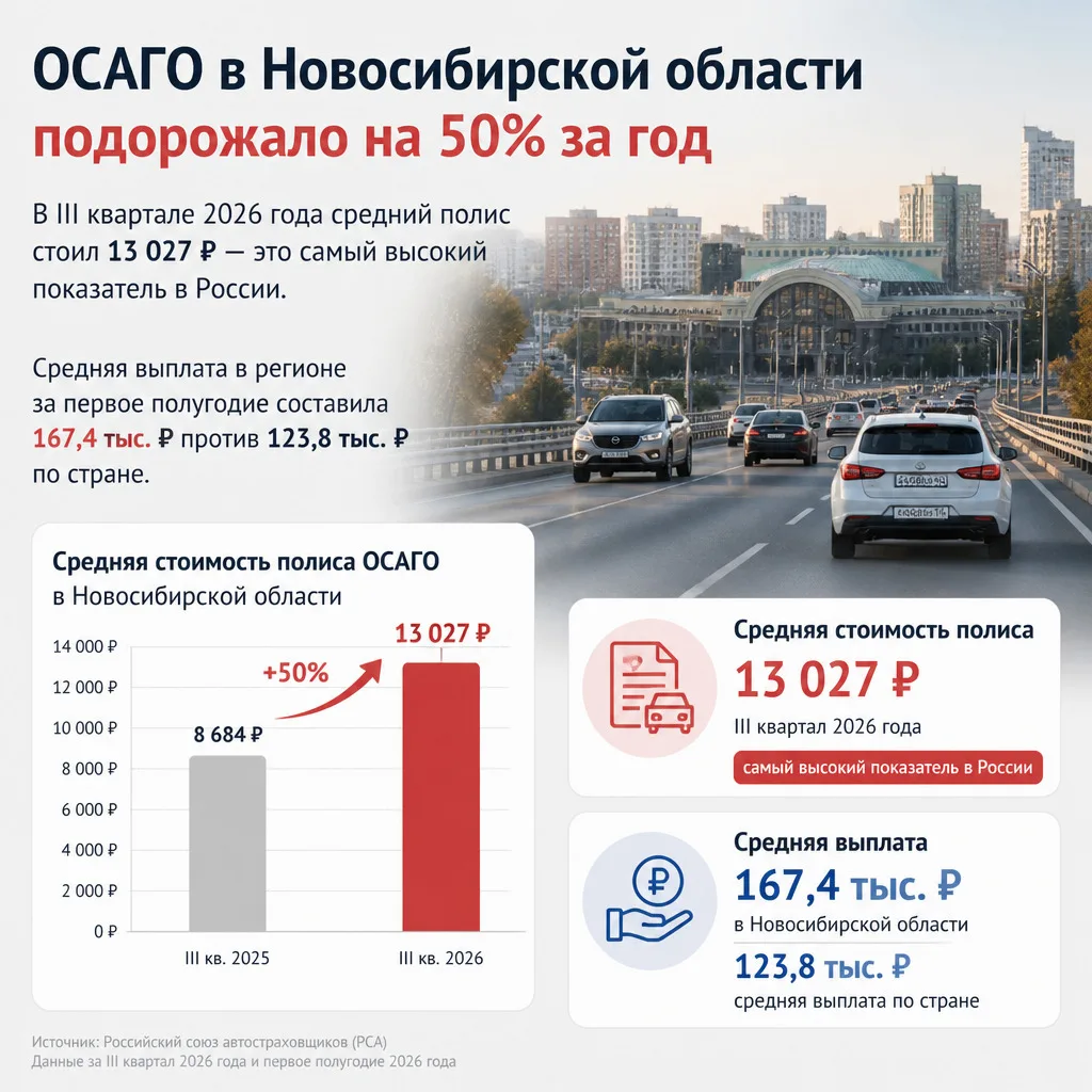 🚗 ОСАГО в Новосибирской области подорожало на 50% за год